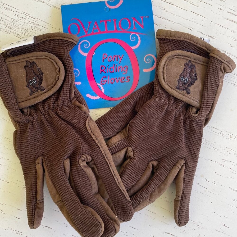 Brown Ovation Pony Riding Gloves - Child size A - 6 - 8